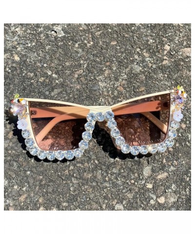 Trendy Cat Eye Rhinestone Sunglasses Women Fashion Oversized Candy Color Shades Semi Metal Frame Diamond Sun Glasses 2pcs-bla...