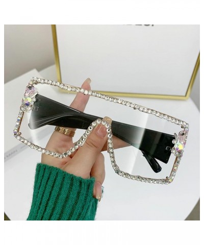 Luxury Diamond Square Sunglasses Women Men Trends One piece Rhinestone Sun Glasses Female Gradient Punk Eyewear Shades Clear ...