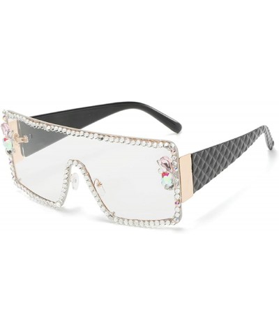 Luxury Diamond Square Sunglasses Women Men Trends One piece Rhinestone Sun Glasses Female Gradient Punk Eyewear Shades Clear ...