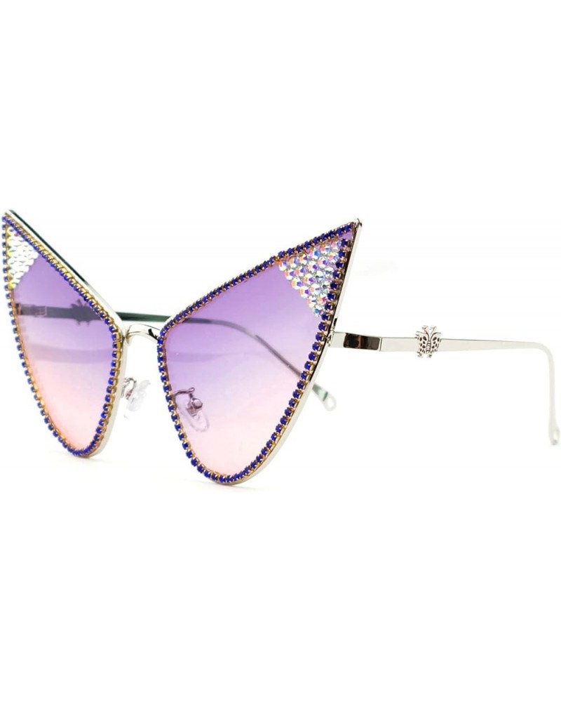 Shiny Bling Diamond Sunglasses for Women Rhinestone Cat Eye Sunglasses Pointy Glasses Men Party Prom Y2K Sunglasses Purple $9...