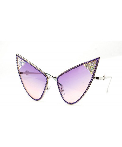 Shiny Bling Diamond Sunglasses for Women Rhinestone Cat Eye Sunglasses Pointy Glasses Men Party Prom Y2K Sunglasses Purple $9...