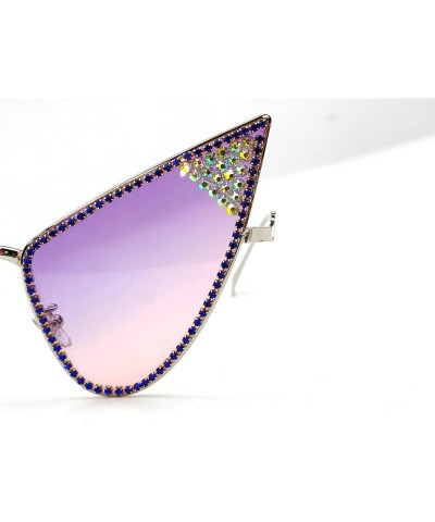 Shiny Bling Diamond Sunglasses for Women Rhinestone Cat Eye Sunglasses Pointy Glasses Men Party Prom Y2K Sunglasses Purple $9...