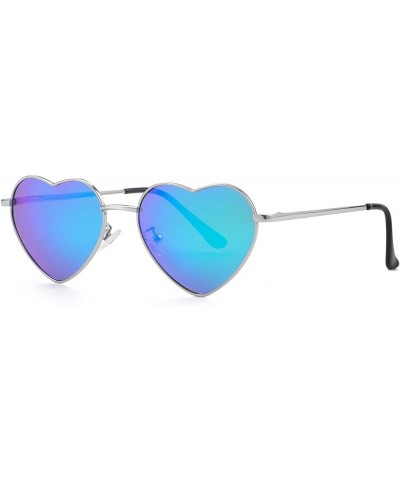 Polarized Heart Shaped Sunglasses for Women Metal Frame Cute Lovely Glasses 100% UV Protection Silver/Green Mirror $10.43 Avi...