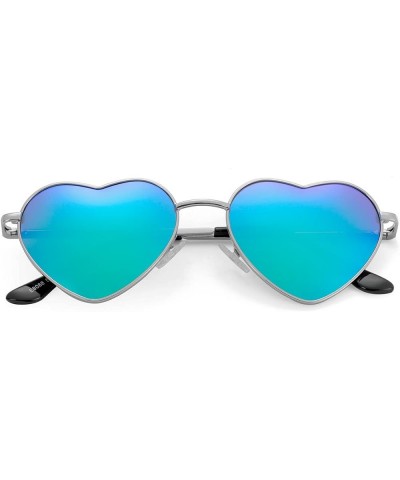 Polarized Heart Shaped Sunglasses for Women Metal Frame Cute Lovely Glasses 100% UV Protection Silver/Green Mirror $10.43 Avi...