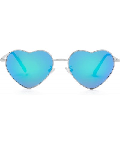 Polarized Heart Shaped Sunglasses for Women Metal Frame Cute Lovely Glasses 100% UV Protection Silver/Green Mirror $10.43 Avi...