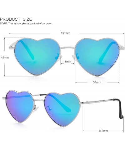 Polarized Heart Shaped Sunglasses for Women Metal Frame Cute Lovely Glasses 100% UV Protection Silver/Green Mirror $10.43 Avi...