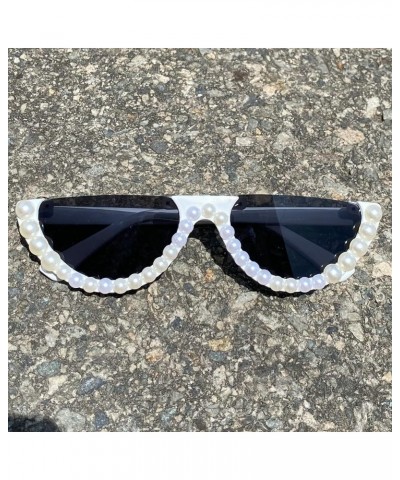 Colorful Diamond Fashion Half Moon Frame Sunglasses for Women Cat Eye Bling Rhinestone Sun Glasses Ladies Party Eyewear Pearl...