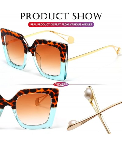 Fashion Sunglasses for Women Trendy Square Frame Sunglasses UV400 Protection Shades Leopard & Blue $10.19 Square