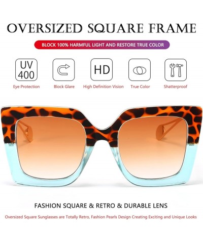 Fashion Sunglasses for Women Trendy Square Frame Sunglasses UV400 Protection Shades Leopard & Blue $10.19 Square