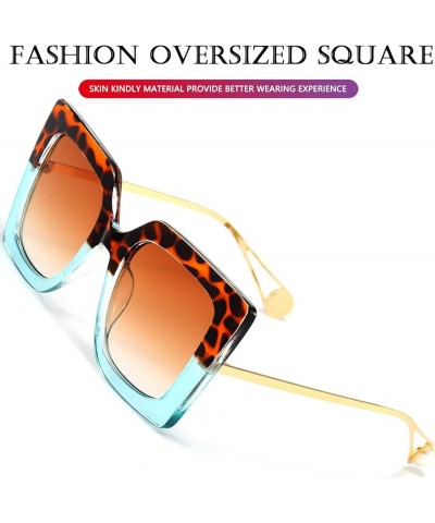 Fashion Sunglasses for Women Trendy Square Frame Sunglasses UV400 Protection Shades Leopard & Blue $10.19 Square