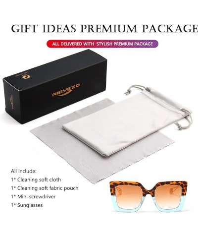 Fashion Sunglasses for Women Trendy Square Frame Sunglasses UV400 Protection Shades Leopard & Blue $10.19 Square