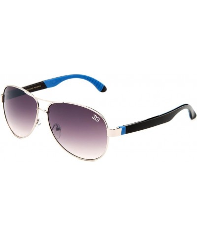 Newbee Fashion -"Vibrance" Aviator Style Two Tone Aluminum Finish Sunglasses Silver/Blue $8.84 Aviator