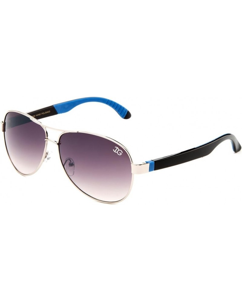 Newbee Fashion -"Vibrance" Aviator Style Two Tone Aluminum Finish Sunglasses Silver/Blue $8.84 Aviator