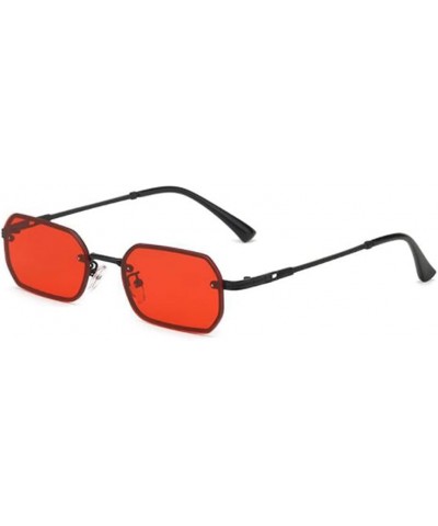 Retro Metal frameless sunglasses Rectangle Frameless Candy Color Glasses for Women and Men Black Frame Red Flakes $4.58 Square