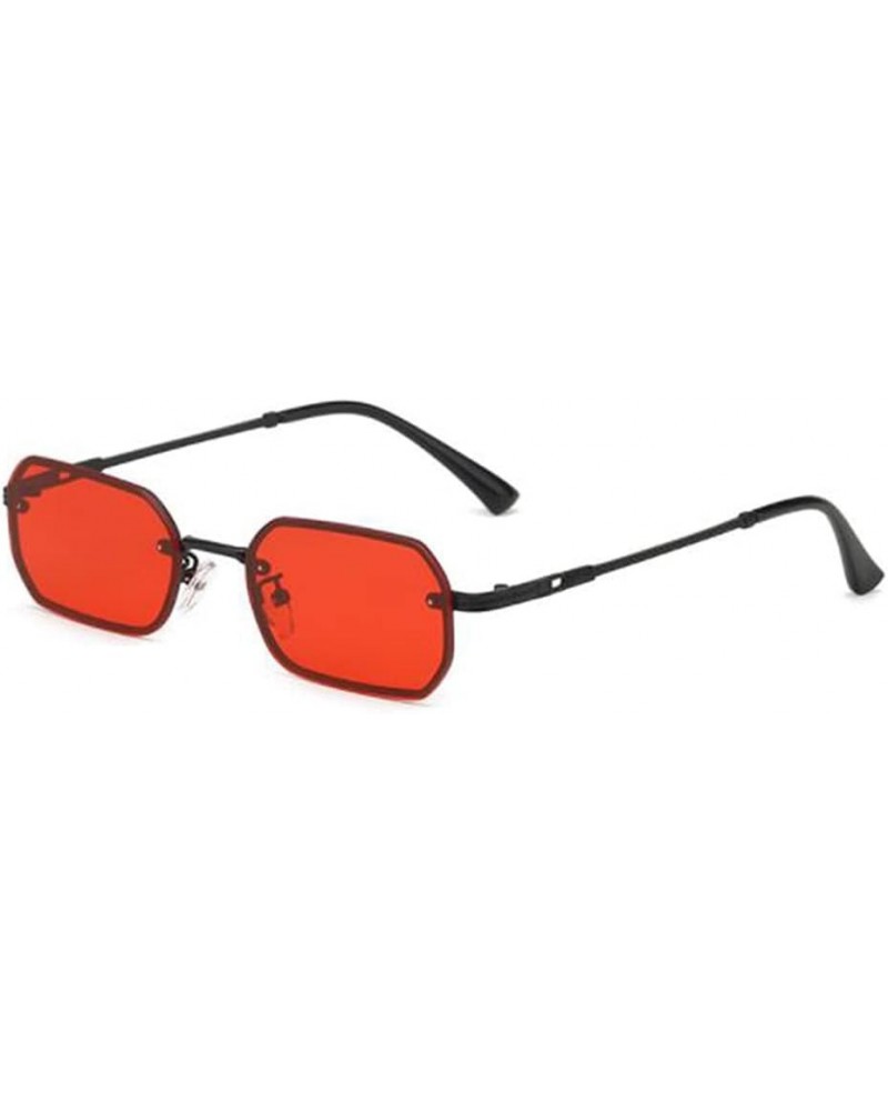 Retro Metal frameless sunglasses Rectangle Frameless Candy Color Glasses for Women and Men Black Frame Red Flakes $4.58 Square