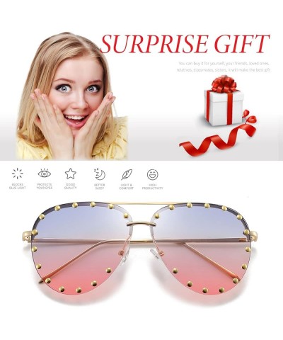 Studded Sunglasses for Women Fashion Studded Aviator Sunglasses Metal Frame UV 400 A9:2 Packs-grey+blue&pink Lens $11.75 Over...