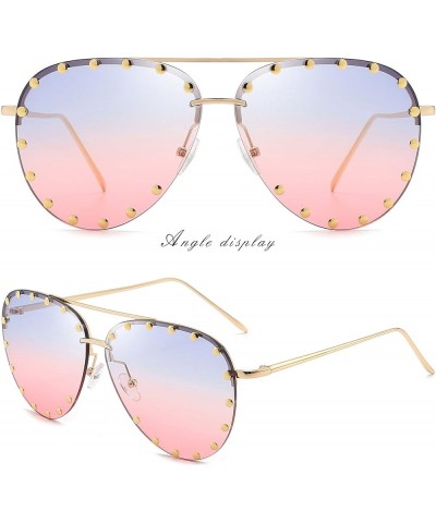 Studded Sunglasses for Women Fashion Studded Aviator Sunglasses Metal Frame UV 400 A9:2 Packs-grey+blue&pink Lens $11.75 Over...