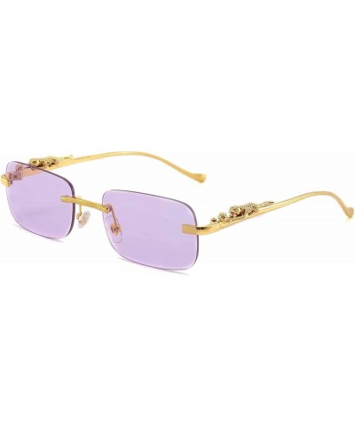 Rectangle Rimless Sunglasses for Women Men Leopard Arms 70s 80s Retro Sun Glasses Purle $11.39 Rimless