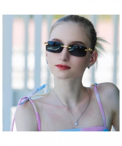 Rectangle Rimless Sunglasses for Women Men Leopard Arms 70s 80s Retro Sun Glasses Purle $11.39 Rimless