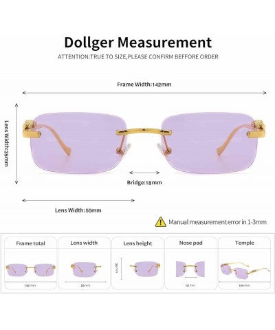 Rectangle Rimless Sunglasses for Women Men Leopard Arms 70s 80s Retro Sun Glasses Purle $11.39 Rimless