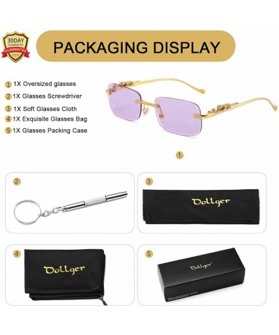 Rectangle Rimless Sunglasses for Women Men Leopard Arms 70s 80s Retro Sun Glasses Purle $11.39 Rimless