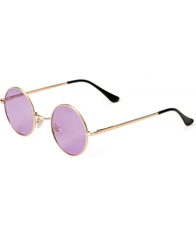 John Lennon Glasses Small Round Polarized Sunglasses for Women Men Hippie Retro Circle Red Sunglasses - 45MM Gold/Clear Purpl...