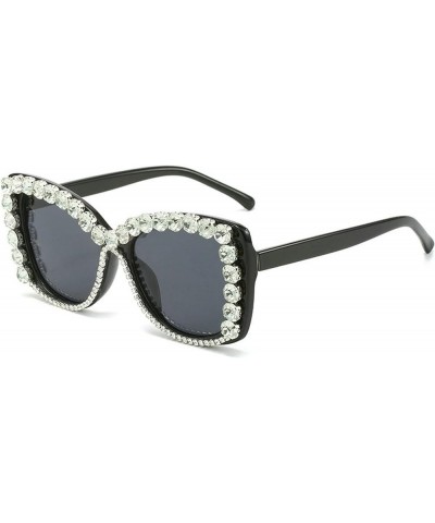 Fashion Square Butterfly Oversized Diamond Rhinestone Sunglasses Women Bling Chain Trend Sun Glasses Black $10.43 Butterfly