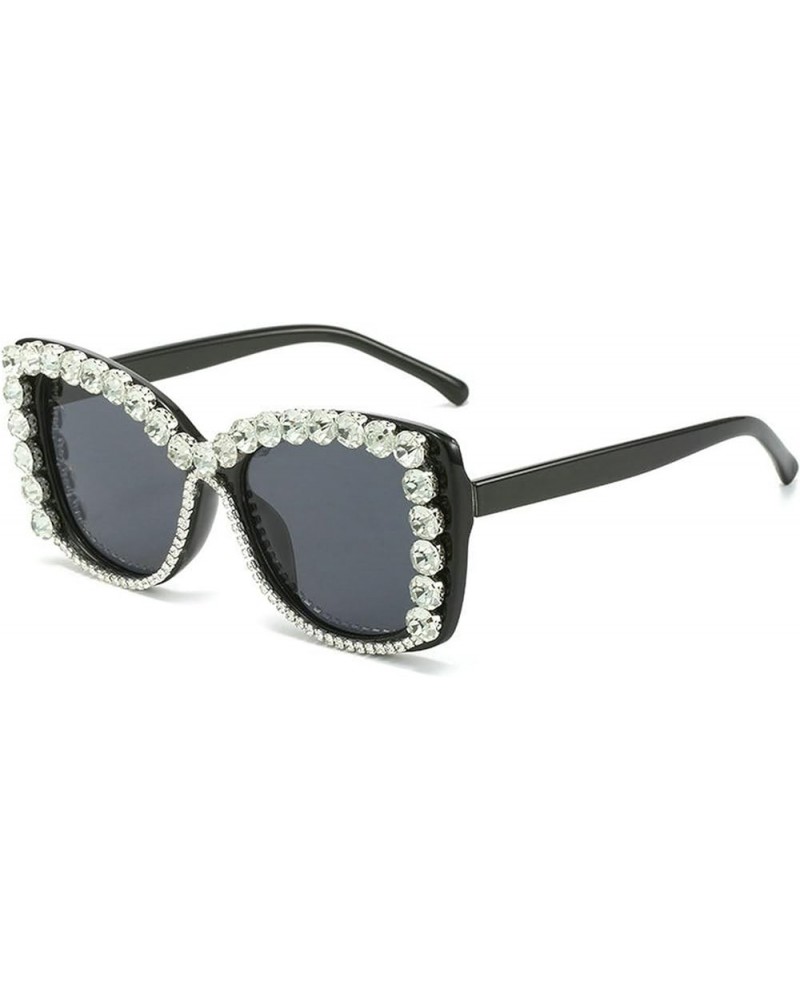 Fashion Square Butterfly Oversized Diamond Rhinestone Sunglasses Women Bling Chain Trend Sun Glasses Black $10.43 Butterfly