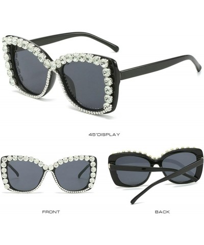 Fashion Square Butterfly Oversized Diamond Rhinestone Sunglasses Women Bling Chain Trend Sun Glasses Black $10.43 Butterfly