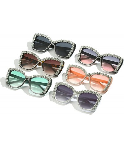 Fashion Square Butterfly Oversized Diamond Rhinestone Sunglasses Women Bling Chain Trend Sun Glasses Black $10.43 Butterfly