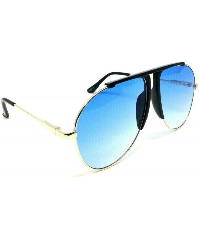 Vegas Outdoorsman Oversized Turbo Aviator Sunglasses Gold Metallic & Black Frame Blue Gradient $8.52 Aviator