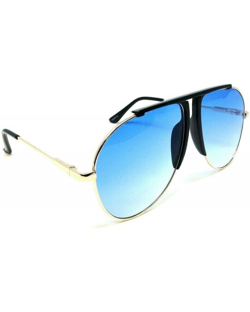 Vegas Outdoorsman Oversized Turbo Aviator Sunglasses Gold Metallic & Black Frame Blue Gradient $8.52 Aviator