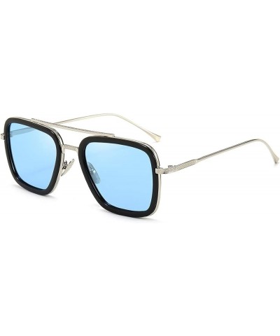 Vintage Aviator Square Sunglasses for Men Gold Frame Retro Brand Classic Tony Stark Sunglasses Silver Frame/Blue Lens $10.86 ...