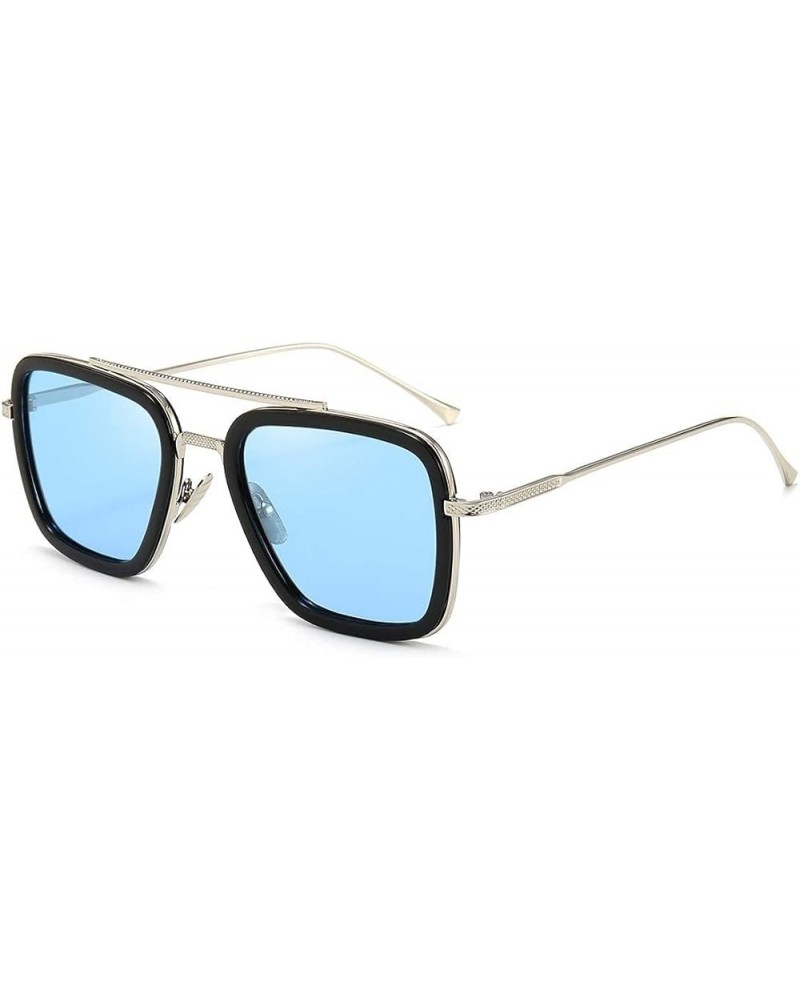 Vintage Aviator Square Sunglasses for Men Gold Frame Retro Brand Classic Tony Stark Sunglasses Silver Frame/Blue Lens $10.86 ...