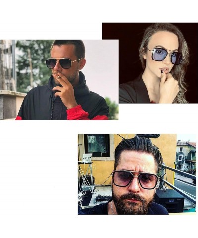 Vintage Aviator Square Sunglasses for Men Gold Frame Retro Brand Classic Tony Stark Sunglasses Silver Frame/Blue Lens $10.86 ...