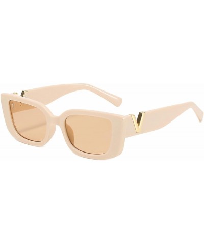 Rectangle Sunglasses for Women Trendy Retro Cat Eye Sunglasses UV400 Protection Square Frame Beige $8.84 Rectangular