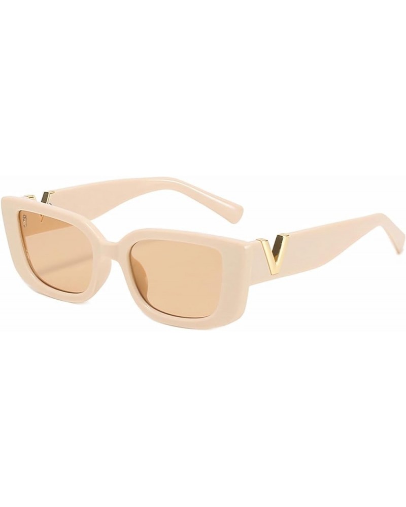 Rectangle Sunglasses for Women Trendy Retro Cat Eye Sunglasses UV400 Protection Square Frame Beige $8.84 Rectangular