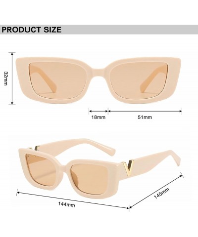 Rectangle Sunglasses for Women Trendy Retro Cat Eye Sunglasses UV400 Protection Square Frame Beige $8.84 Rectangular