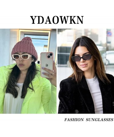 Rectangle Sunglasses for Women Trendy Retro Cat Eye Sunglasses UV400 Protection Square Frame Beige $8.84 Rectangular