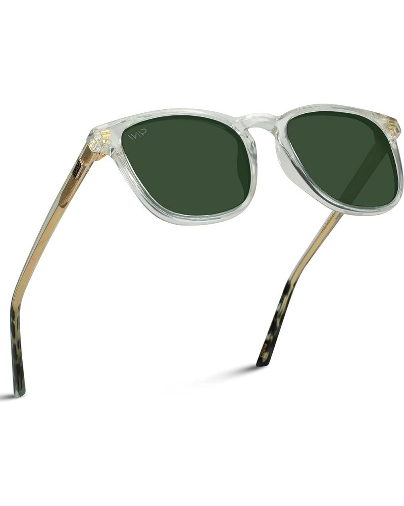 Polarized Modern Rounded Square Men's Sunglasses Clear Frame/Smoke Green Lens $19.80 Square