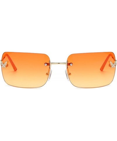 Rimless Rectangle Y2k Sunglasses for Women Cute Small Clear Frameless Tinted Lens 2000S Fashion Shades Butterfly Orange $10.7...