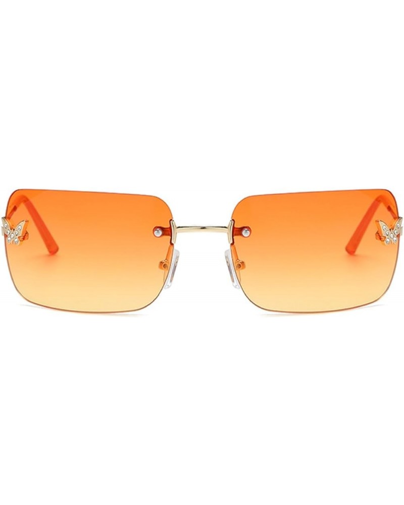 Rimless Rectangle Y2k Sunglasses for Women Cute Small Clear Frameless Tinted Lens 2000S Fashion Shades Butterfly Orange $10.7...