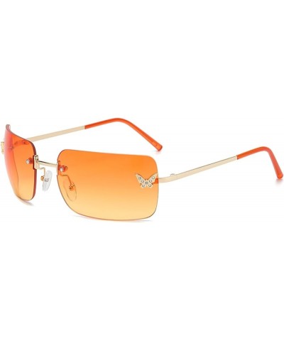 Rimless Rectangle Y2k Sunglasses for Women Cute Small Clear Frameless Tinted Lens 2000S Fashion Shades Butterfly Orange $10.7...