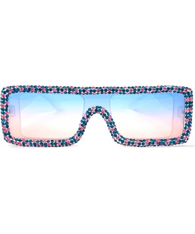 Vintage Rhinestone Sunglasses Womens Trendy Diamond bling Rectangle Sunglasses Jewelry Frame UV400 Protection Blue&pink $9.94...