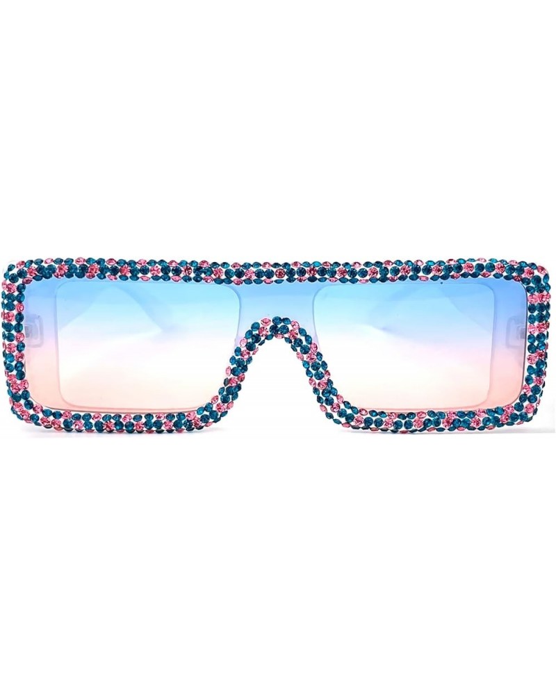 Vintage Rhinestone Sunglasses Womens Trendy Diamond bling Rectangle Sunglasses Jewelry Frame UV400 Protection Blue&pink $9.94...