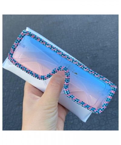 Vintage Rhinestone Sunglasses Womens Trendy Diamond bling Rectangle Sunglasses Jewelry Frame UV400 Protection Blue&pink $9.94...