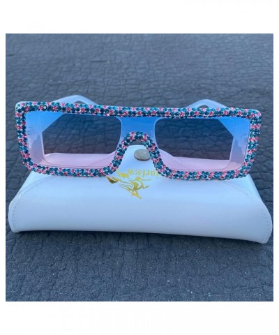 Vintage Rhinestone Sunglasses Womens Trendy Diamond bling Rectangle Sunglasses Jewelry Frame UV400 Protection Blue&pink $9.94...