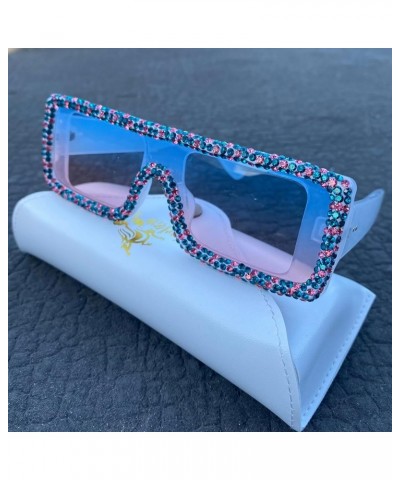 Vintage Rhinestone Sunglasses Womens Trendy Diamond bling Rectangle Sunglasses Jewelry Frame UV400 Protection Blue&pink $9.94...