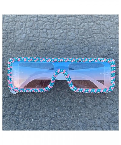 Vintage Rhinestone Sunglasses Womens Trendy Diamond bling Rectangle Sunglasses Jewelry Frame UV400 Protection Blue&pink $9.94...