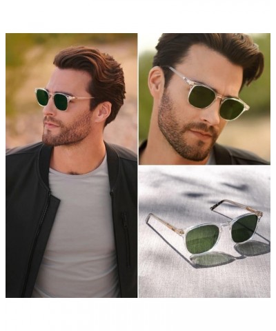 Polarized Modern Rounded Square Men's Sunglasses Clear Frame/Smoke Green Lens $19.80 Square